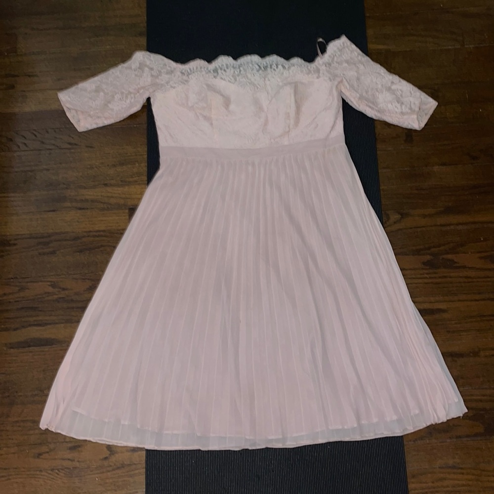 Pleated, lace-detailed Off shoulder dress
